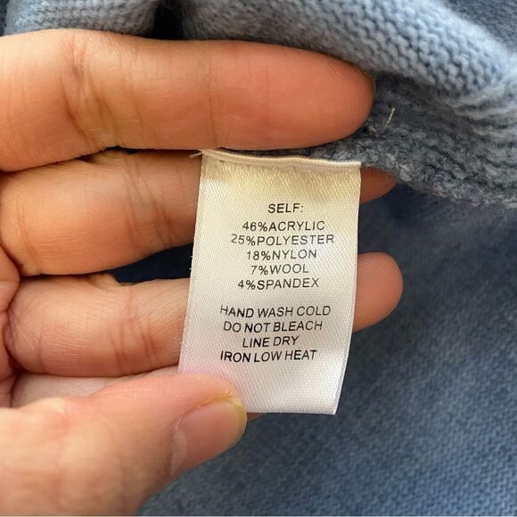 PROMESA High Art Asymmetrical Funnel Neck Sweater Ash Blue wool blend sz Large‎ - Picture 9 of 12